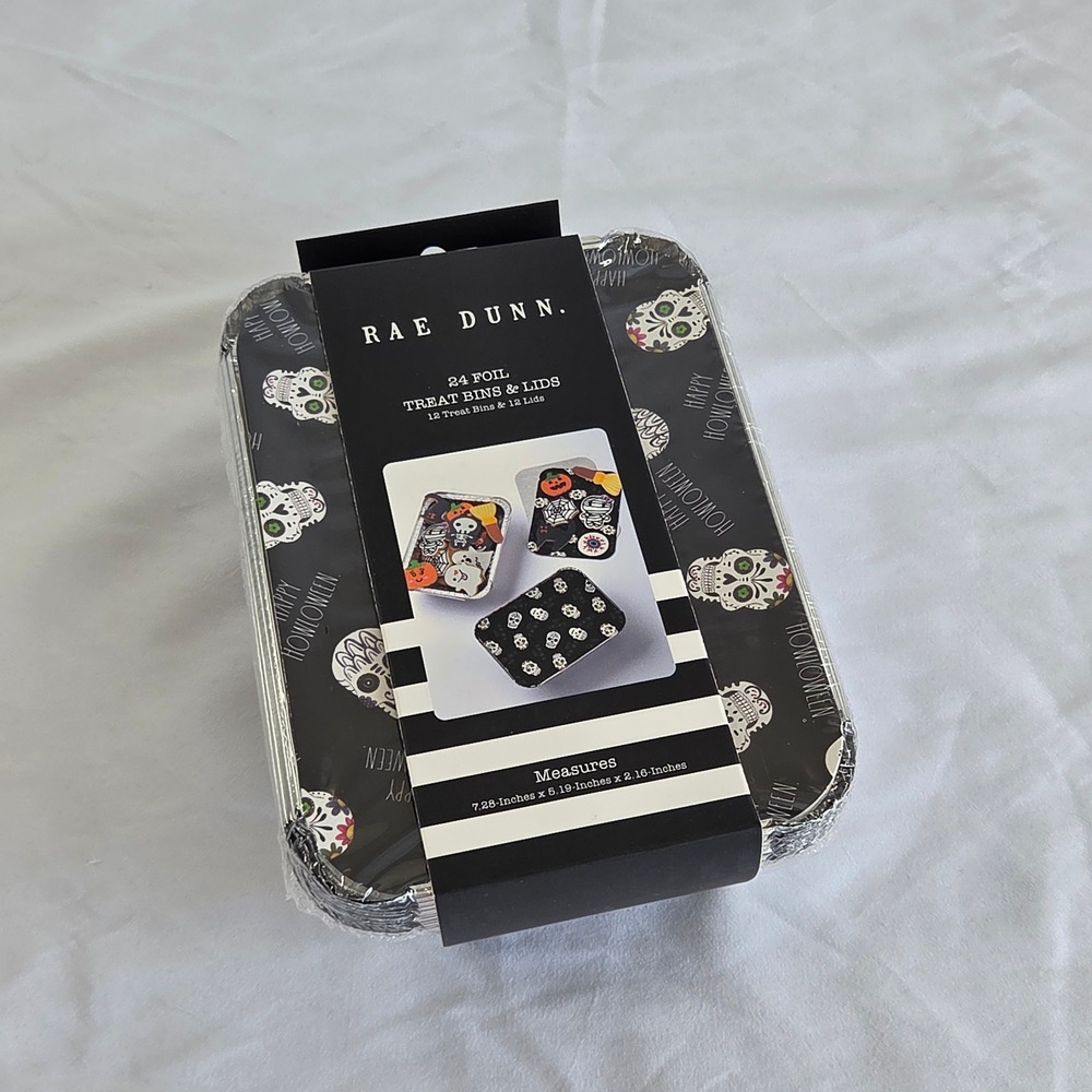 Rae Dunn Halloween Foil Treat Bins & Lids Sugar Skull Halloween - 24 ct Sealed
